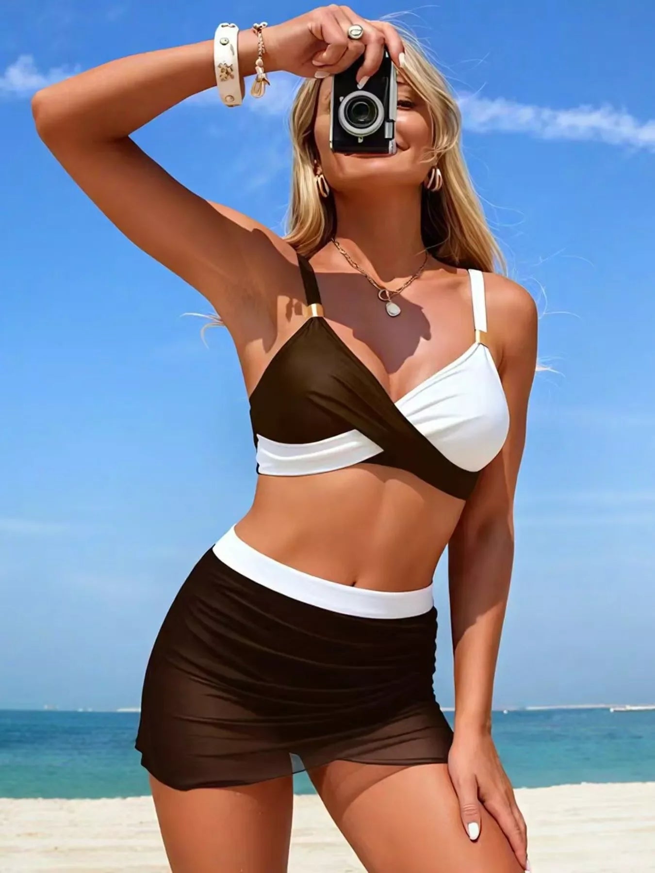 Two Tone Cami And Skort Swim Set With Removable Padding - Southern Shores Clothing