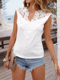 Lace Detail Notched Tank Top With Intricate Decorative Edge Trim - Southern Shores Clothing