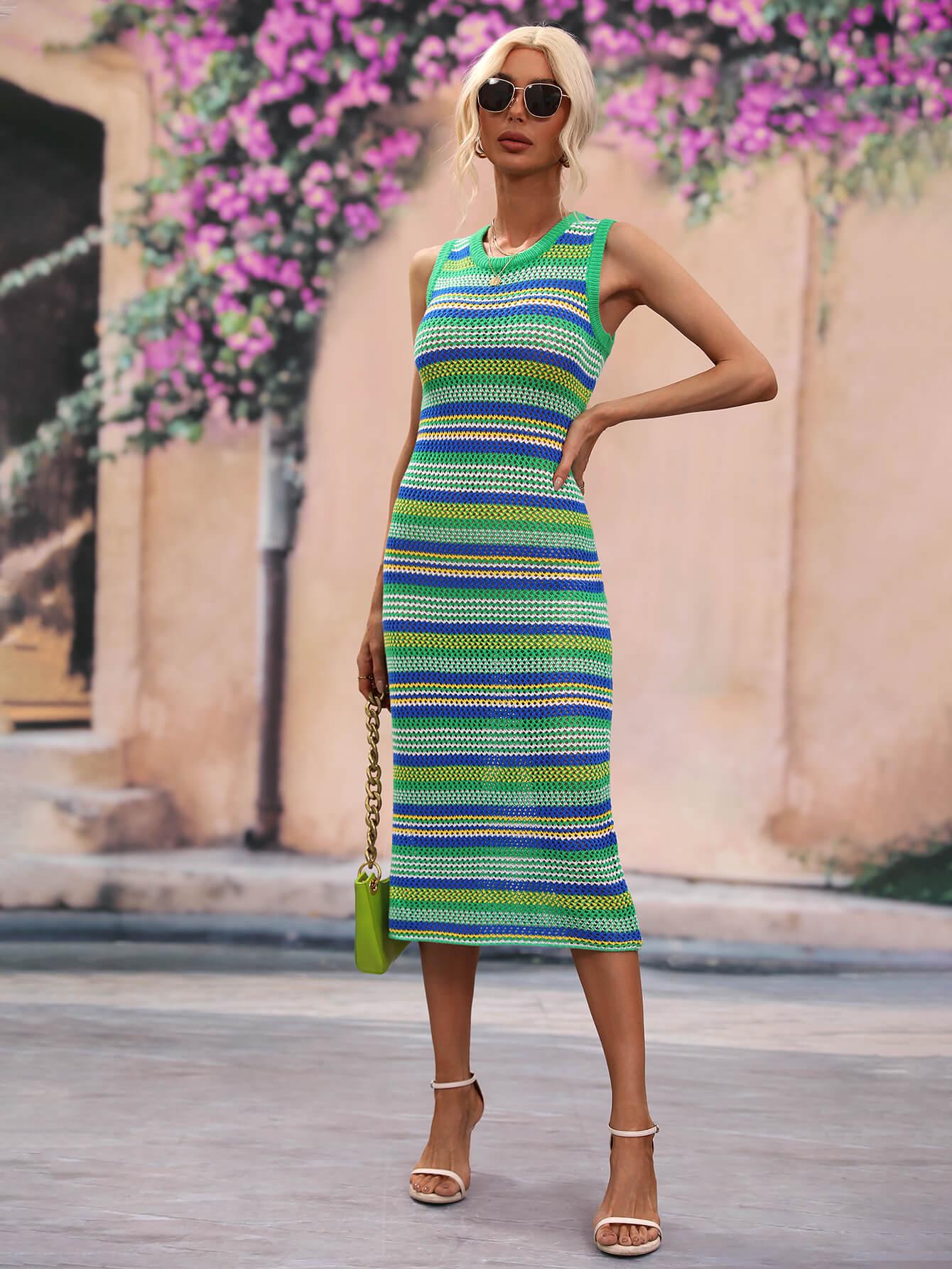 Striped Sleeveless Midi Beach Cover Up Dress - Southern Shores Clothing