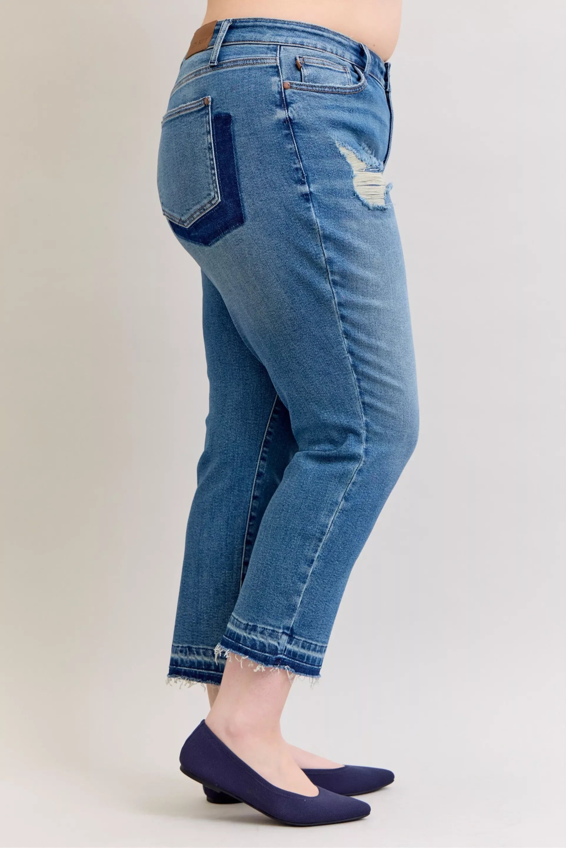 Plus Size Destroyed Jeans Mid Rise Patchwork Denim - Southern Shores Clothing