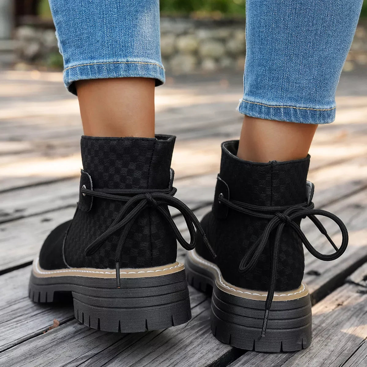 Round Toe Platform Boots Suede Rubber Mid Heel - Southern Shores Clothing