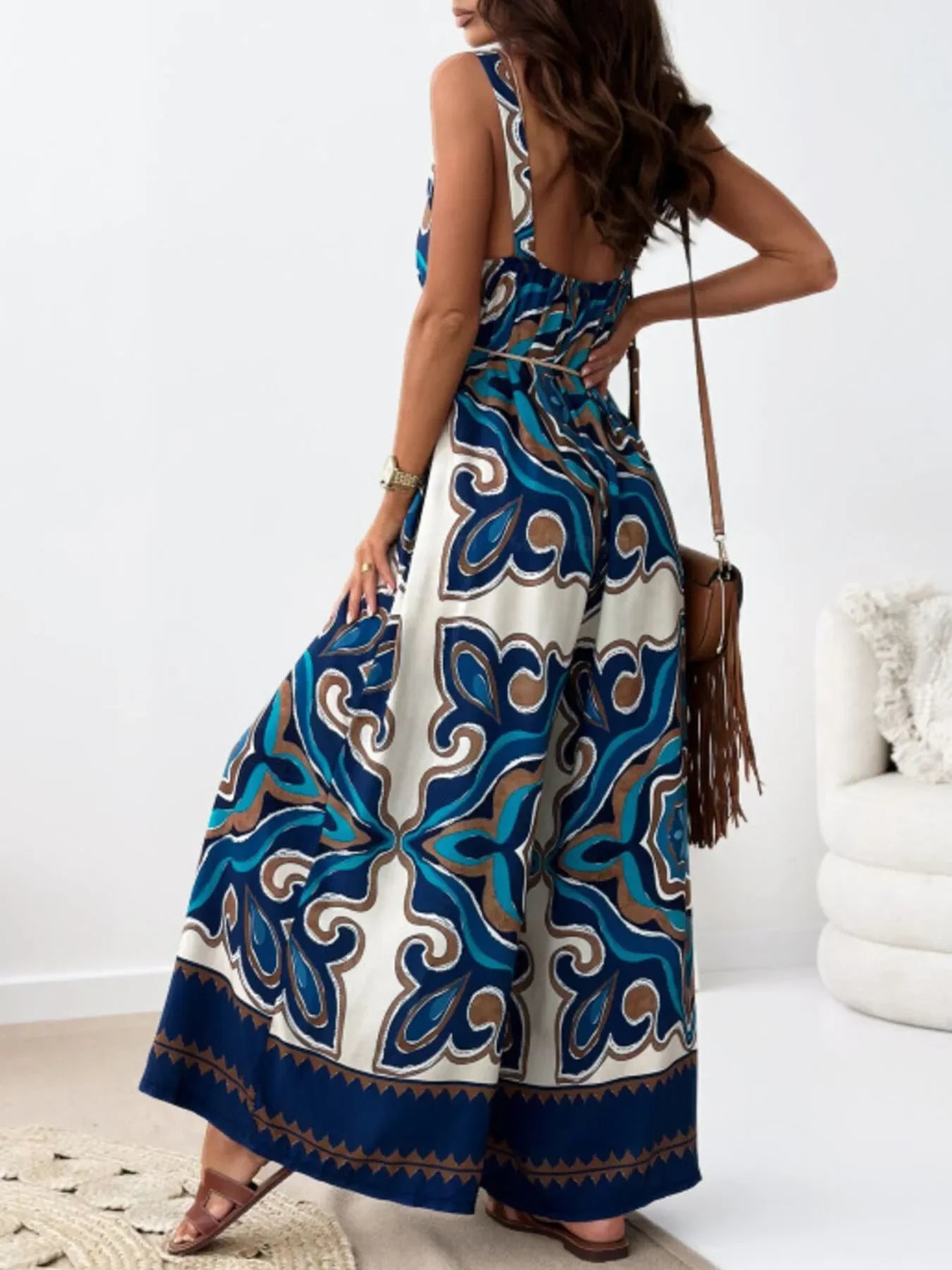 Paisley Print Spaghetti Strap Wide Leg Jumpsuit - Southern Shores Clothing
