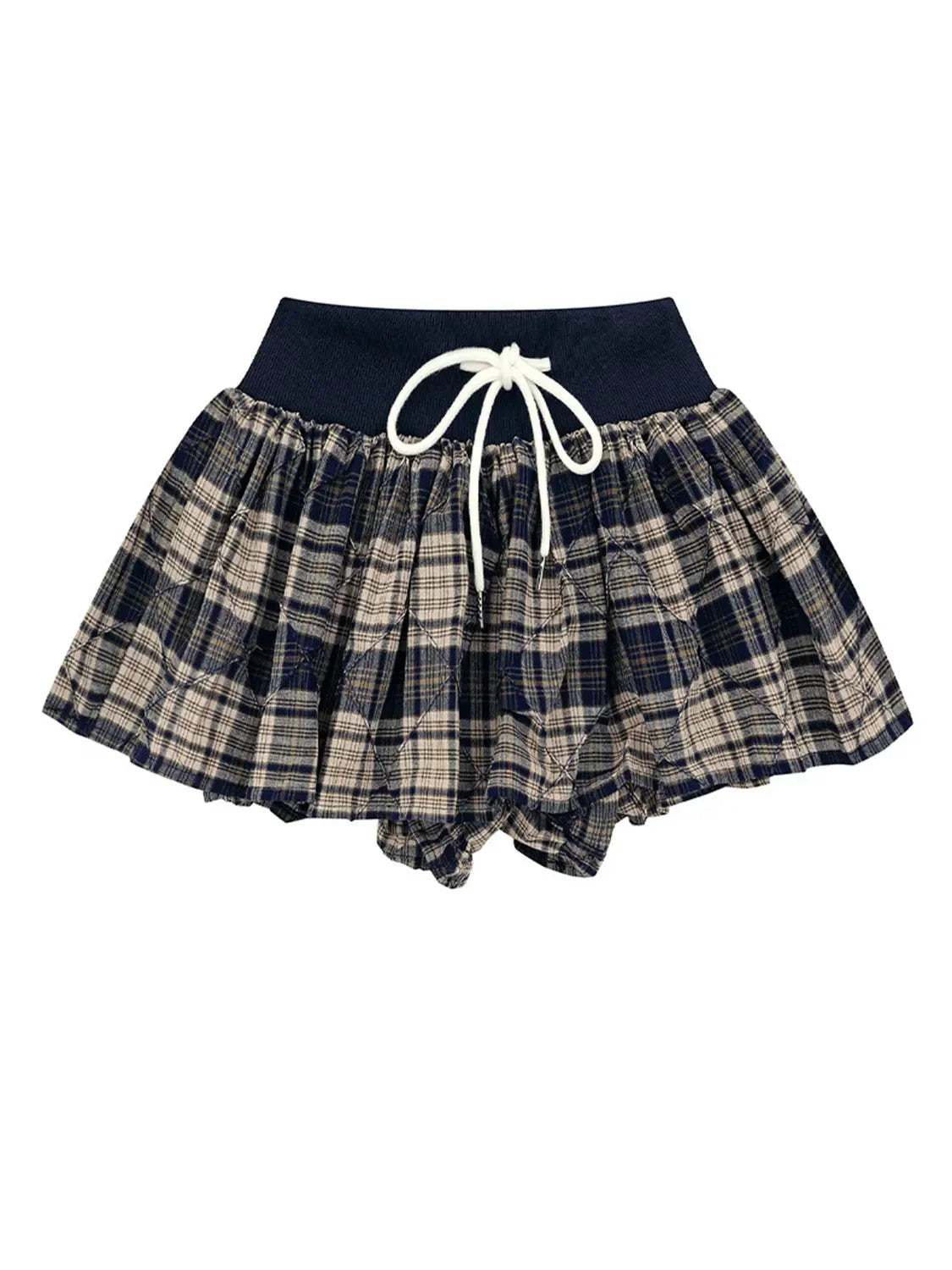 Drawstring Plaid Velour Skort With Ruched Detail - Southern Shores Clothing