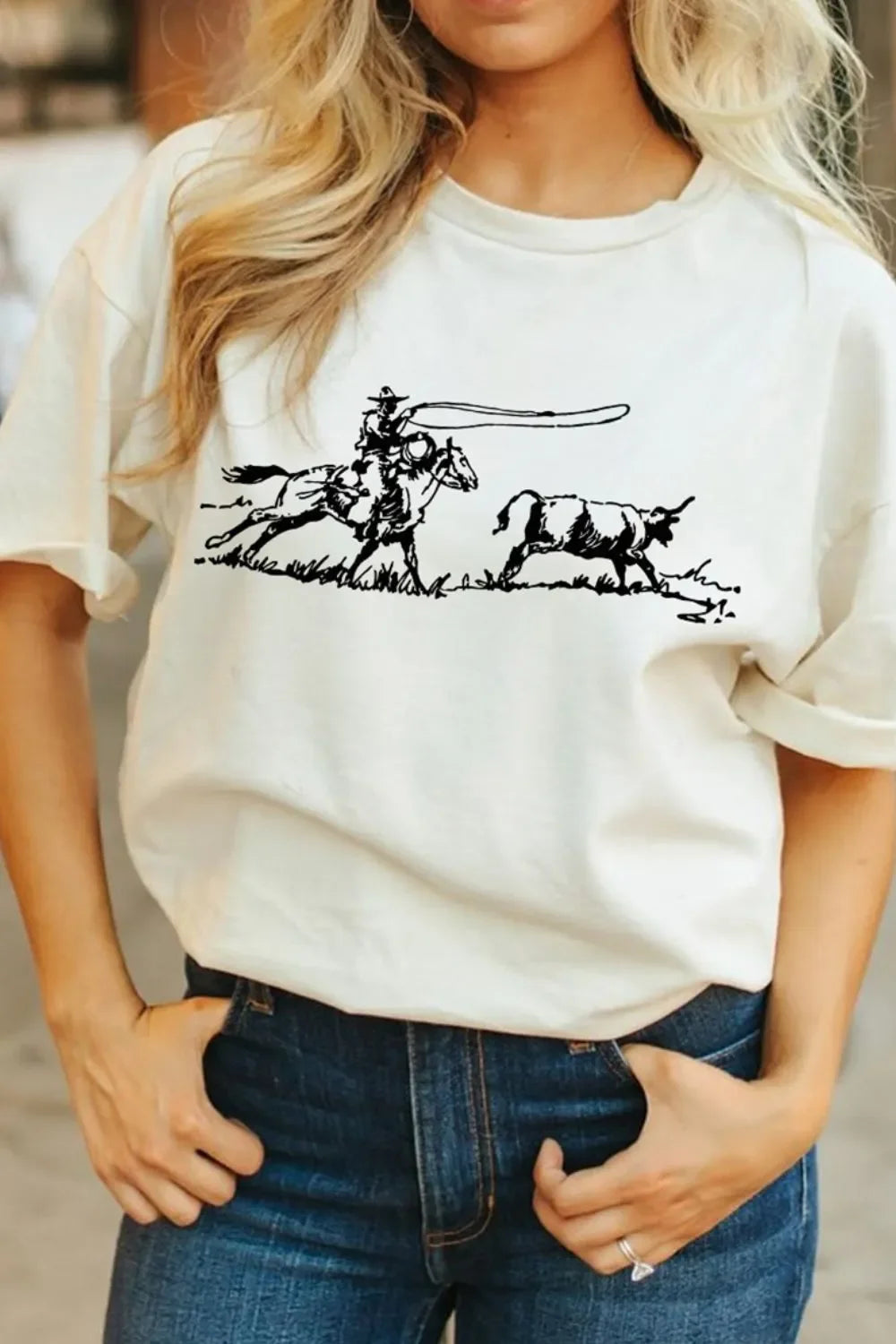 Rodeo Graphic Print Round Neck T Shirt Stretch Fabric - Southern Shores Clothing