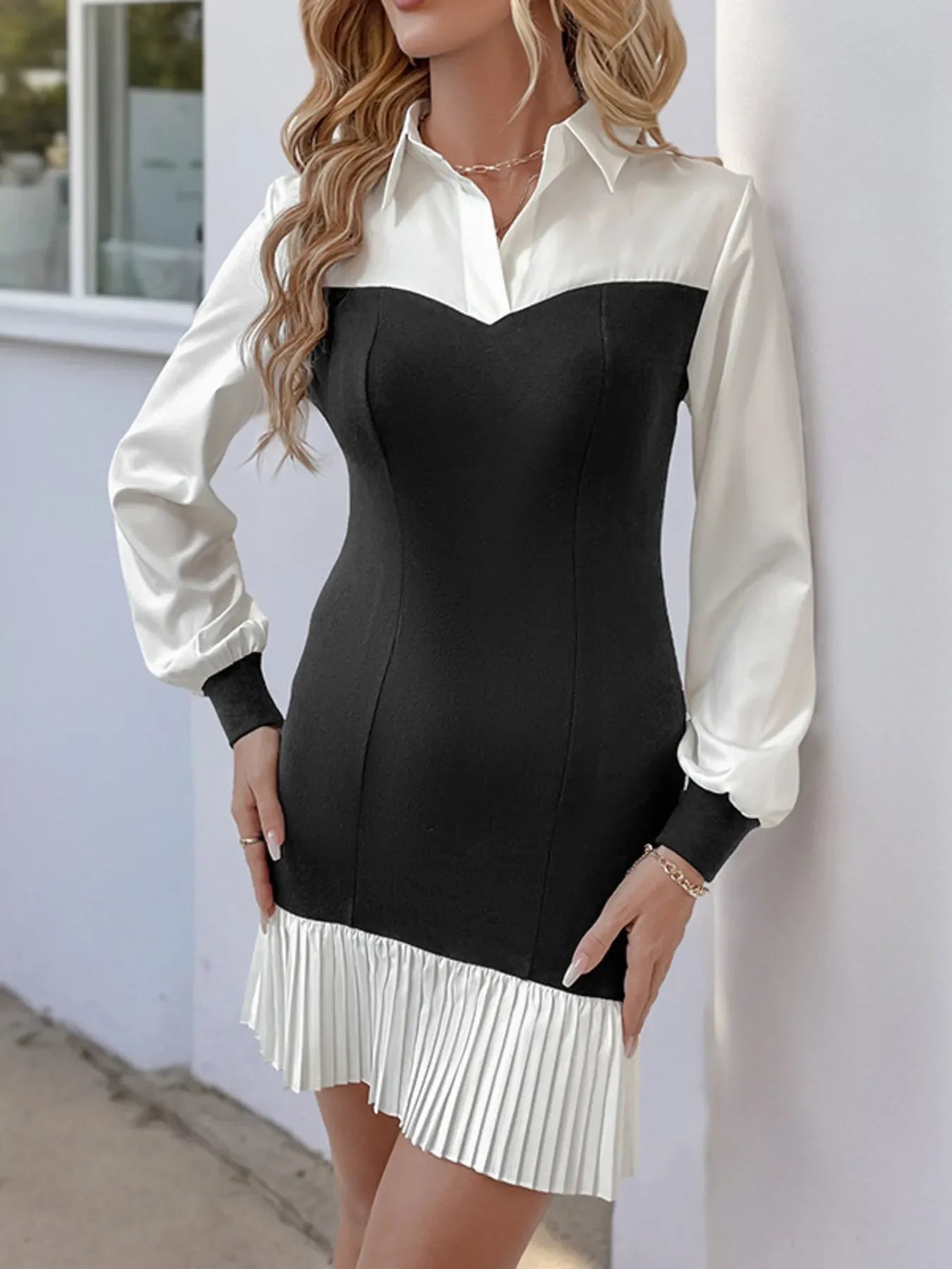 Pleated Long Sleeve Shirt Dress For Everyday - Southern Shores Clothing