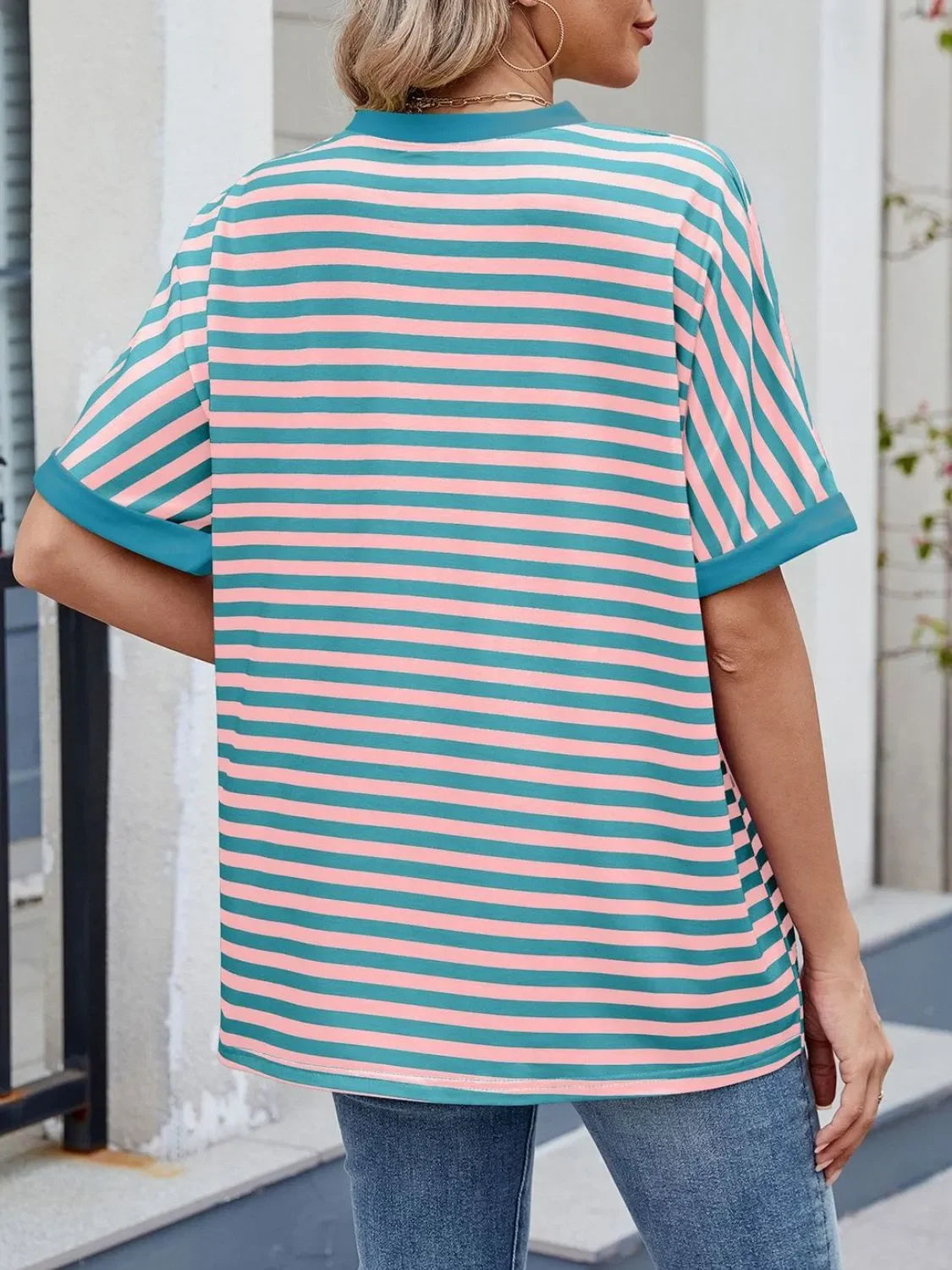Striped Round Neck Half Sleeve T-Shirt - Southern Shores Clothing