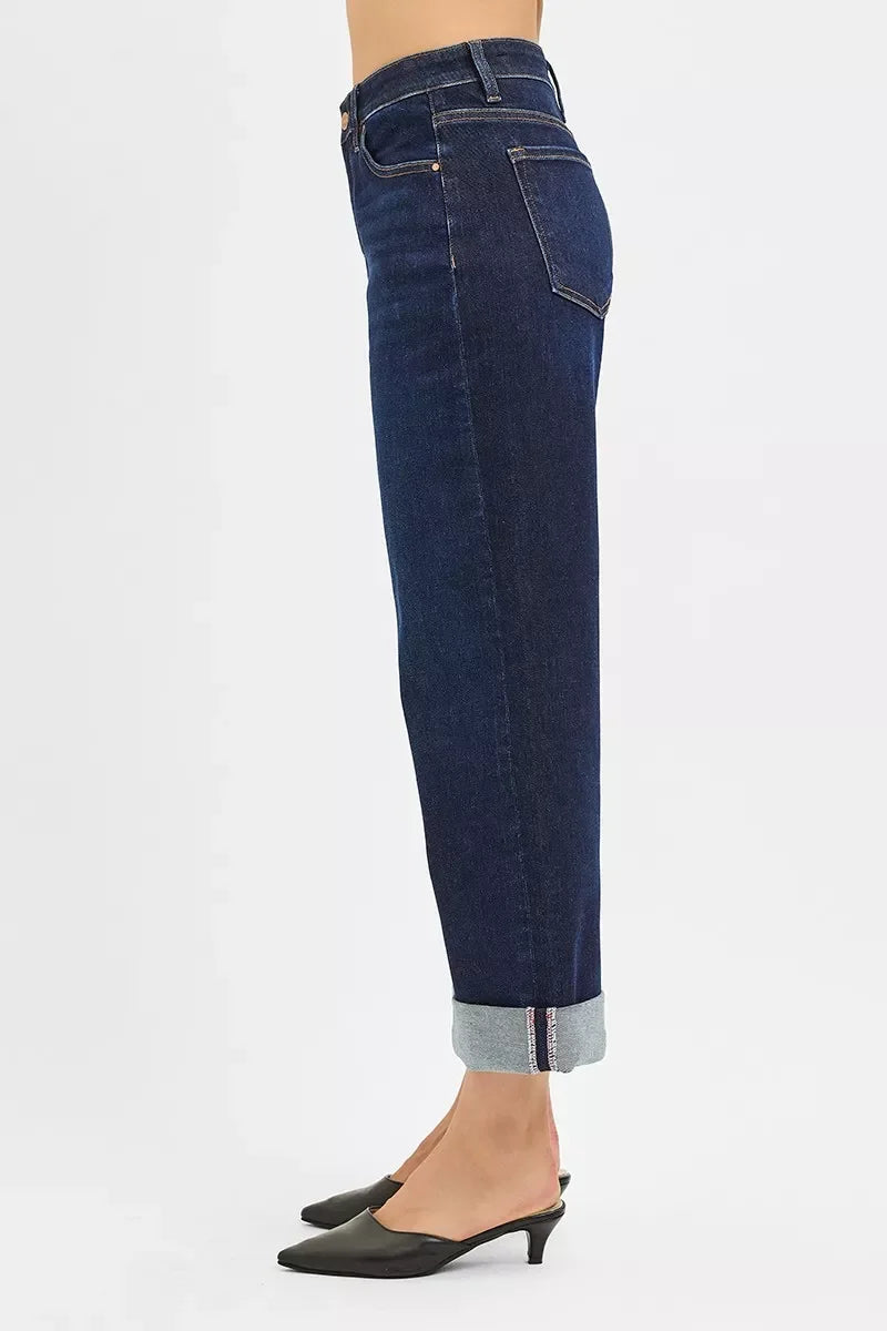 Mid Rise Ankle Wide Leg Roll Up Denim Jeans - Southern Shores Clothing