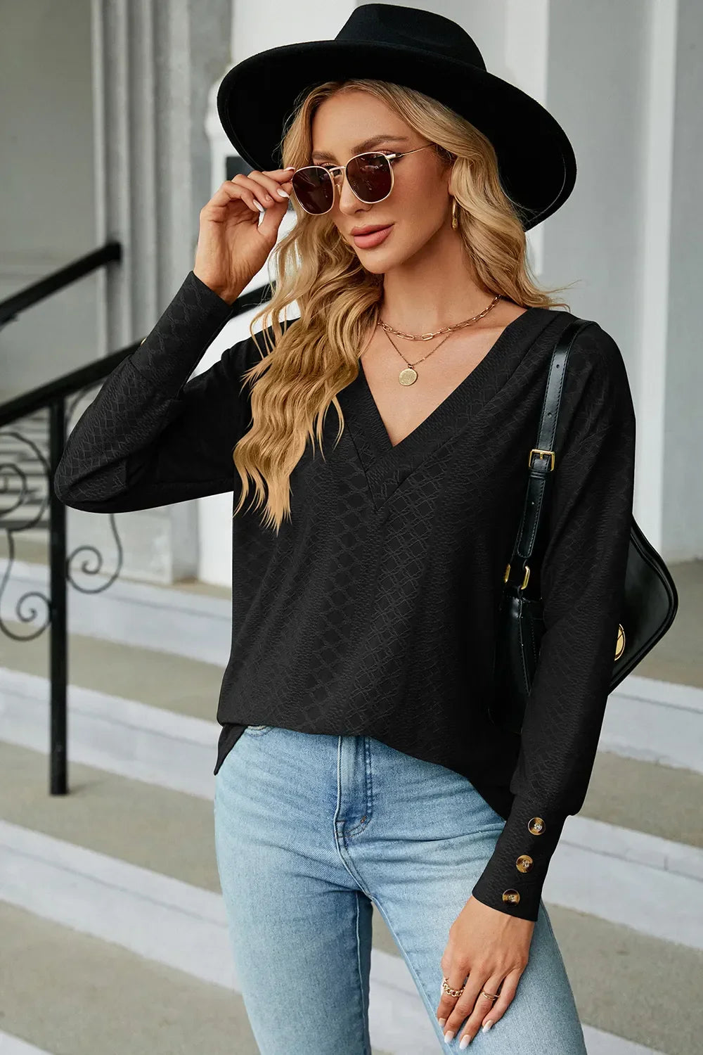 V-Neck Lantern Sleeve T-Shirt - Southern Shores Clothing
