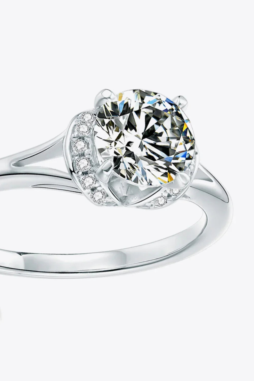 1 Carat Moissanite Split Shank Ring Platinum Plated Silver - Southern Shores Clothing