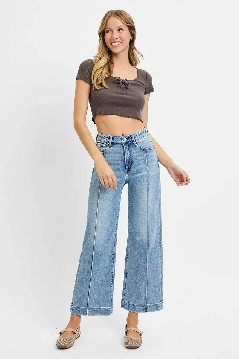 Plus Size High Rise Crop Wide Leg Denim Jeans - Southern Shores Clothing