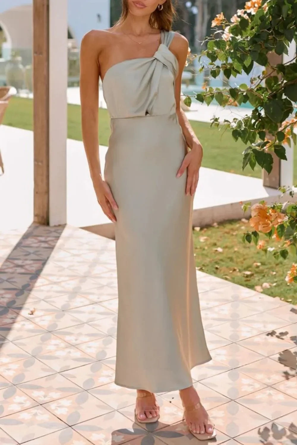 Knotted One Shoulder Maxi Dress For Summer Travel - Southern Shores Clothing