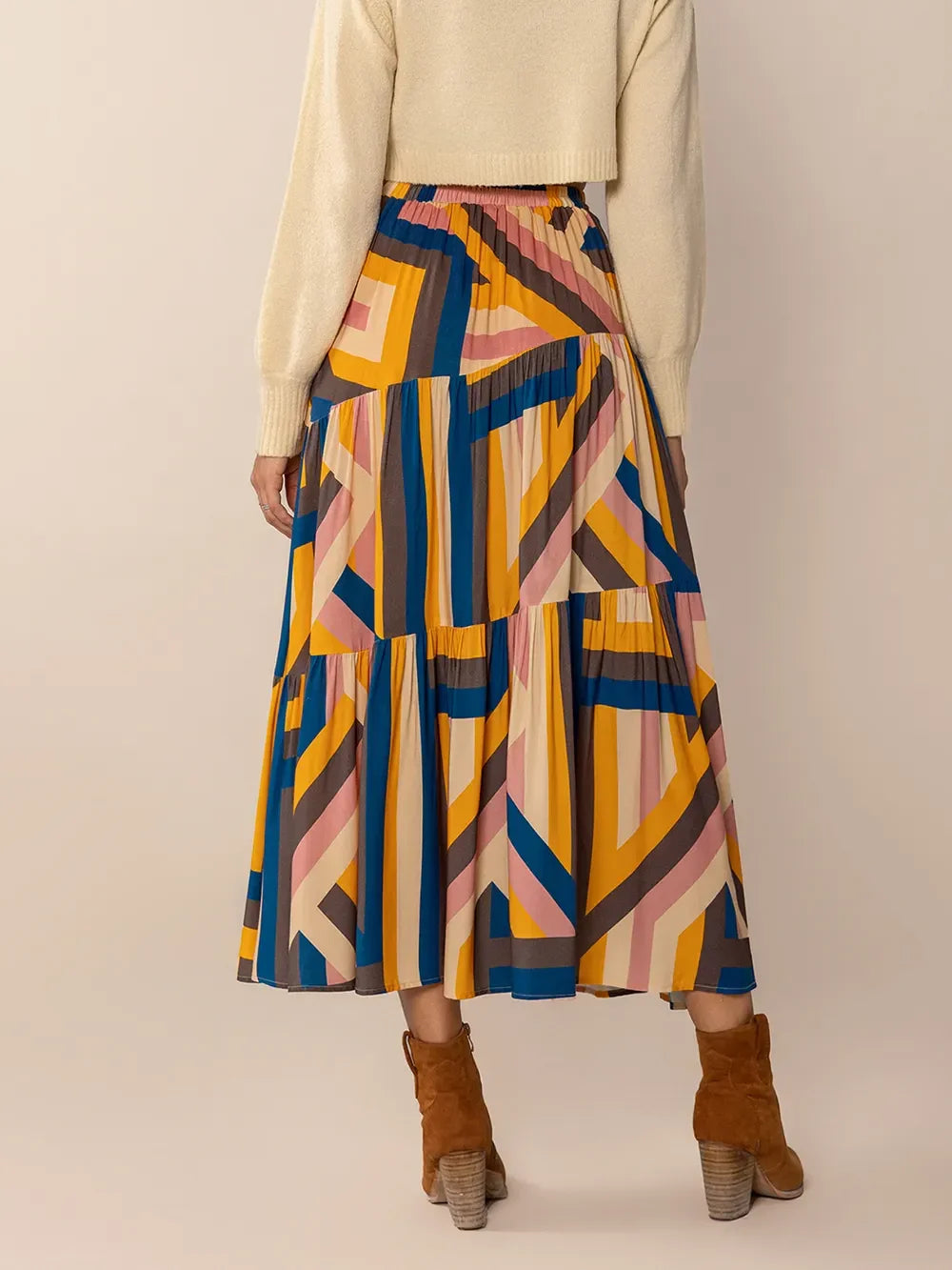 Ruched Elastic Waist Contrast Midi Skirt - Southern Shores Clothing