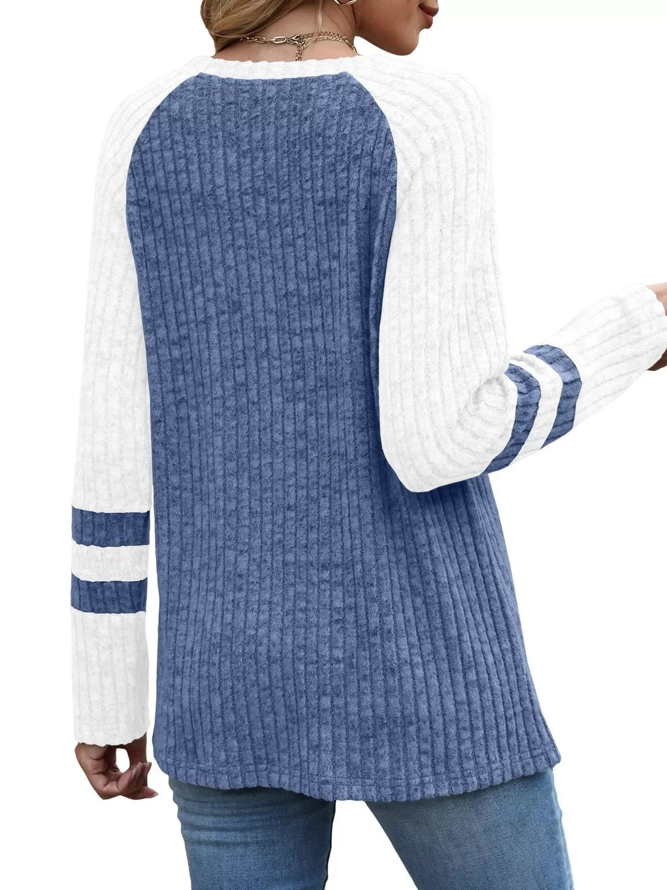 Ribbed Round Neck Raglan Sleeve Top - Southern Shores Clothing