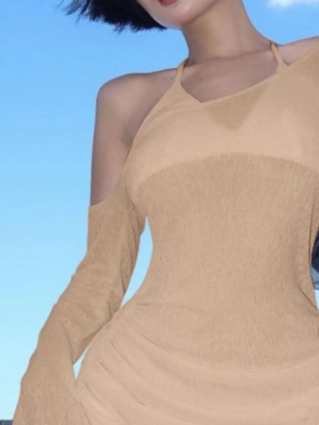 One-Shoulder Bell Sleeve Ruched Mini Cover-Up - Southern Shores Clothing