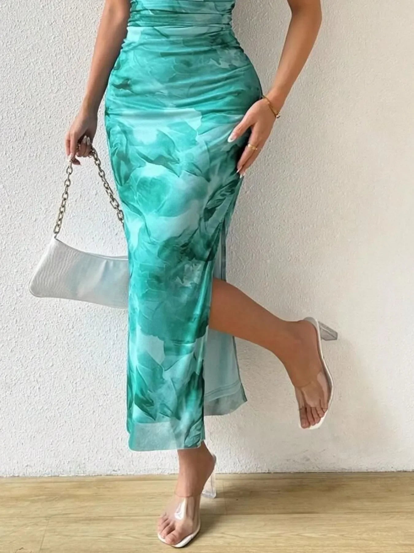Printed Side Slit Tube Dress Coastal Style - Southern Shores Clothing