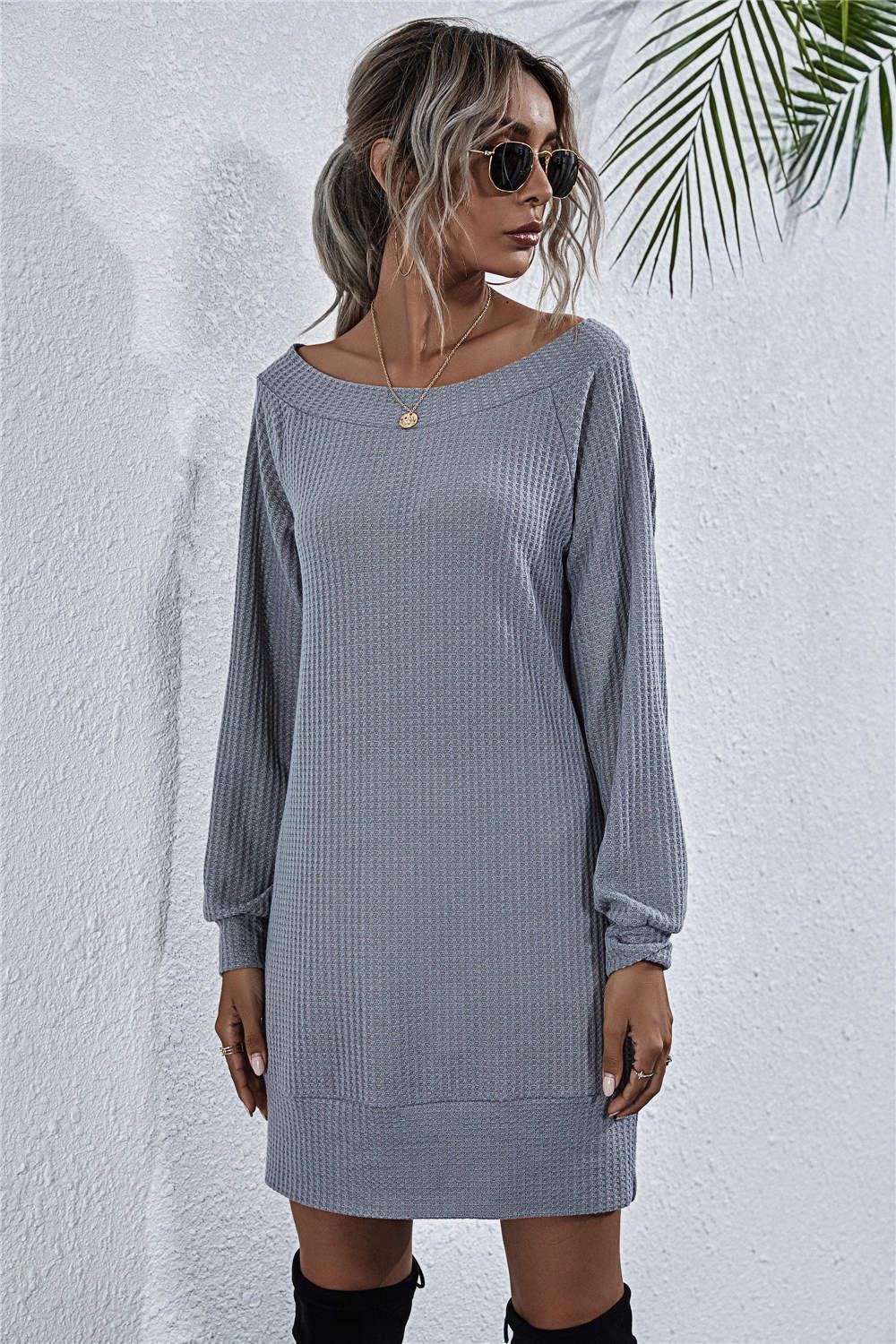 Waffle-Knit Boat Neck Mini Dress for Summer - Southern Shores Clothing