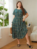 Honey Plus Size Floral Round Neck Short Sleeve Midi Dress - Southern Shores Clothing