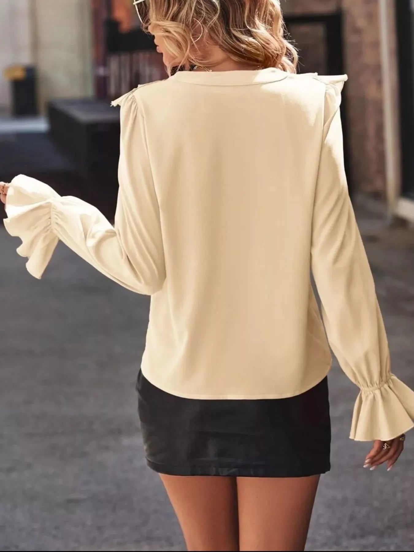 Southern Shores Clothing Ruffled Flounce Sleeve Buttoned Blouse Made From 100 Percent Polyester Fabric - Southern Shores Clothing