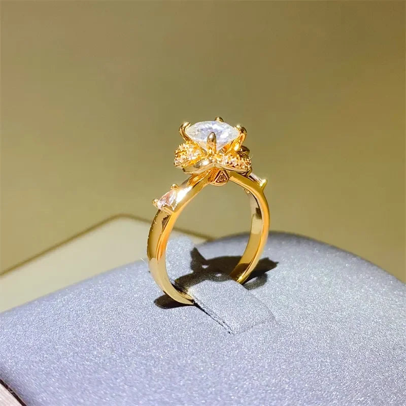 1 Carat Moissanite Zircon Halo Sterling Silver Ring - Southern Shores Clothing