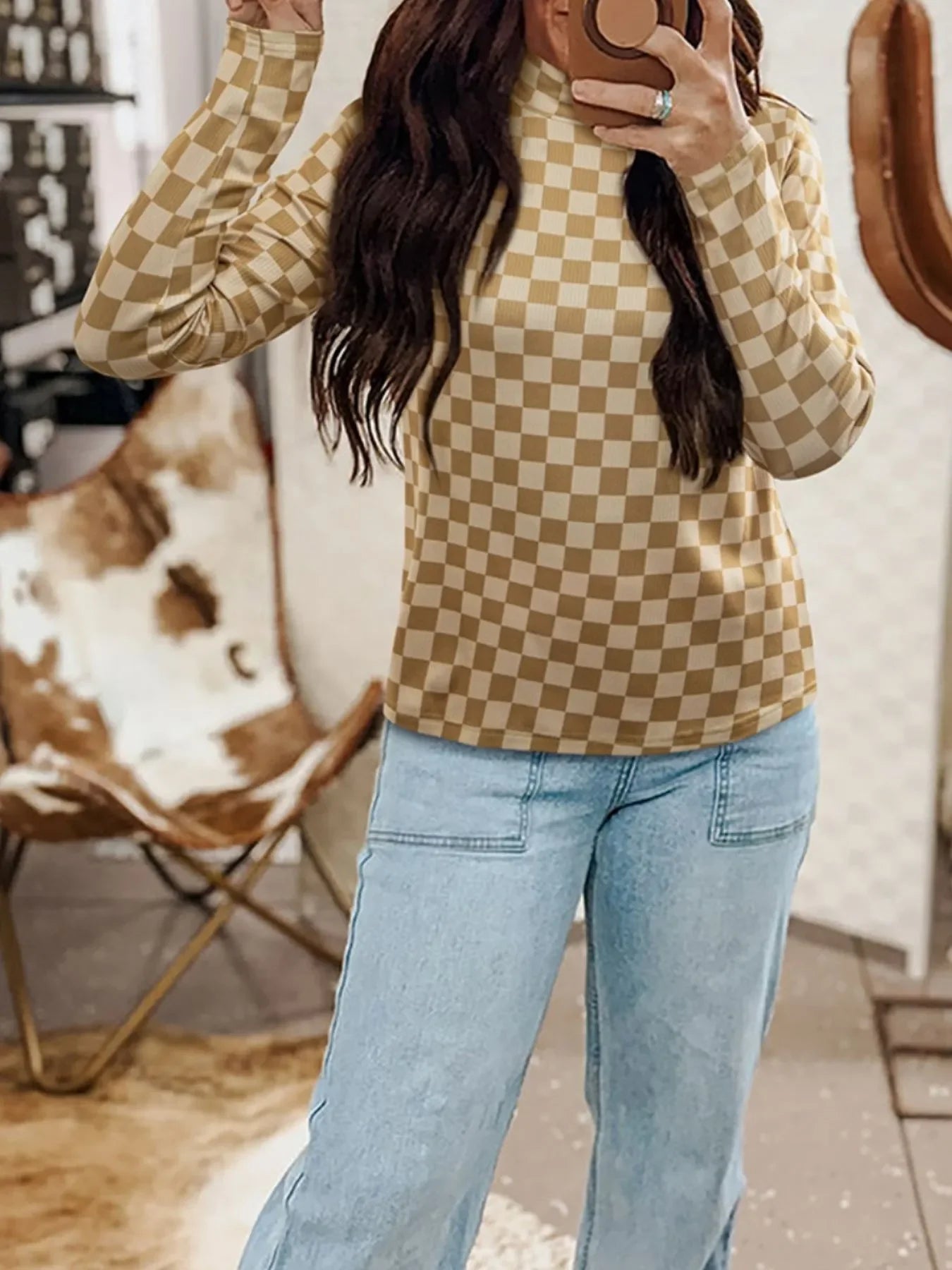 Check Pattern Turtleneck Slim Long Sleeve Tee - Southern Shores Clothing