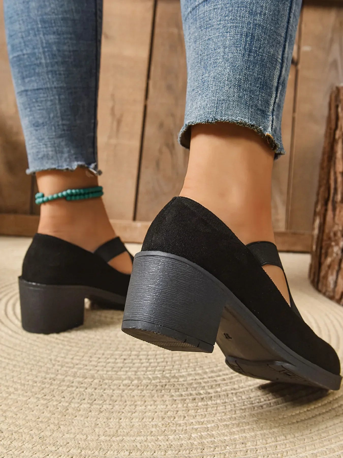 Crisscross Block Heel Pumps Leather Look - Southern Shores Clothing