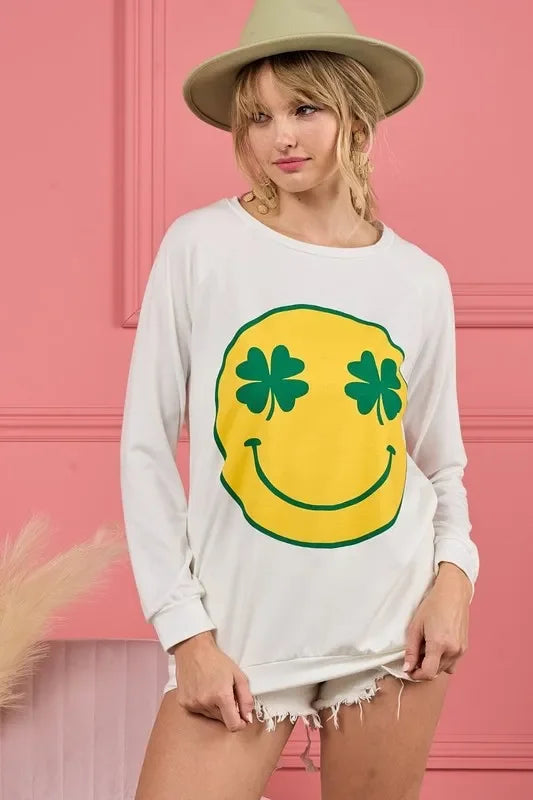 Smiley Face Graphic Round Neck Long Sleeve Top - Southern Shores Clothing