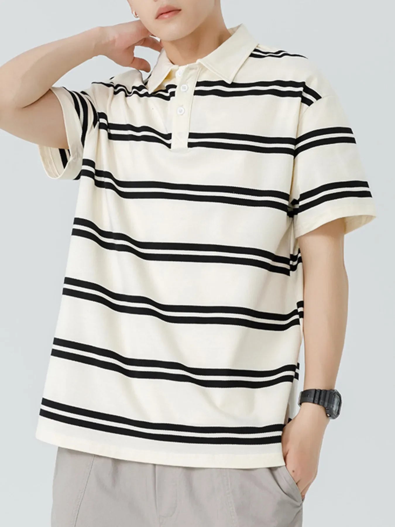 Plus Size Striped Short Sleeve Button Polo - Southern Shores Clothing