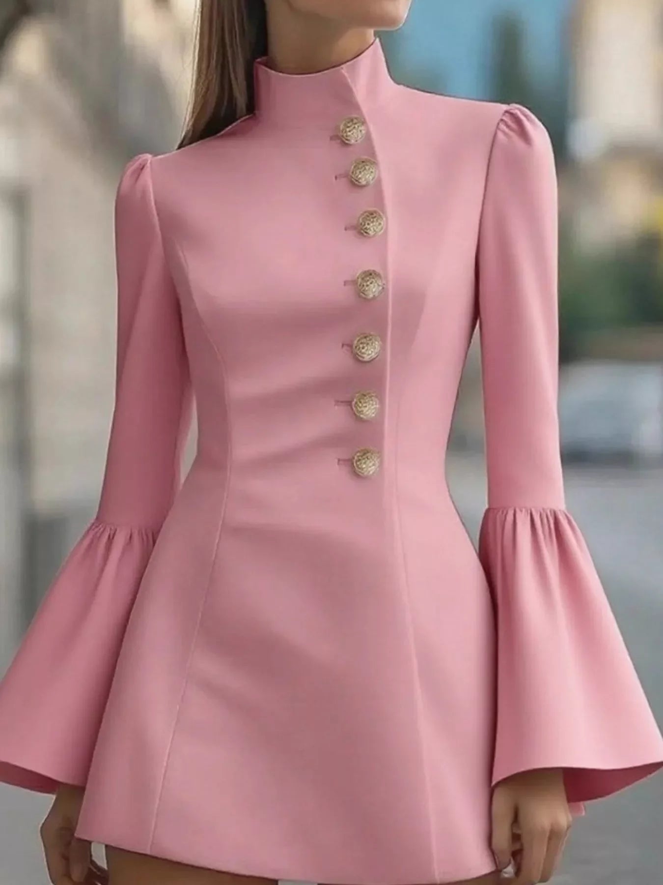 Bell Sleeve Mini Dress With Front Button - Southern Shores Clothing