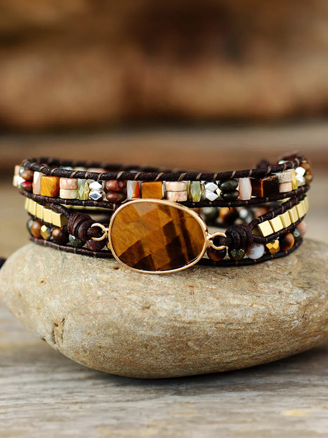 Geometric Shape Triple Layer Bracelet Imperial Jasper Pyrite - Southern Shores Clothing