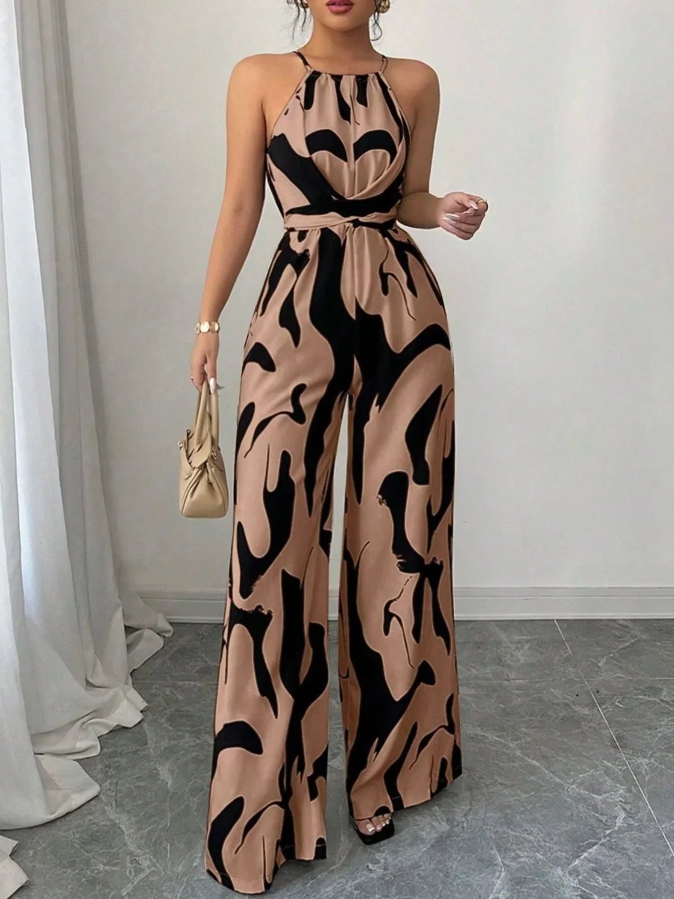 Abstract Print Sleeveless Wide Leg Jumpsuit - Southern Shores Clothing