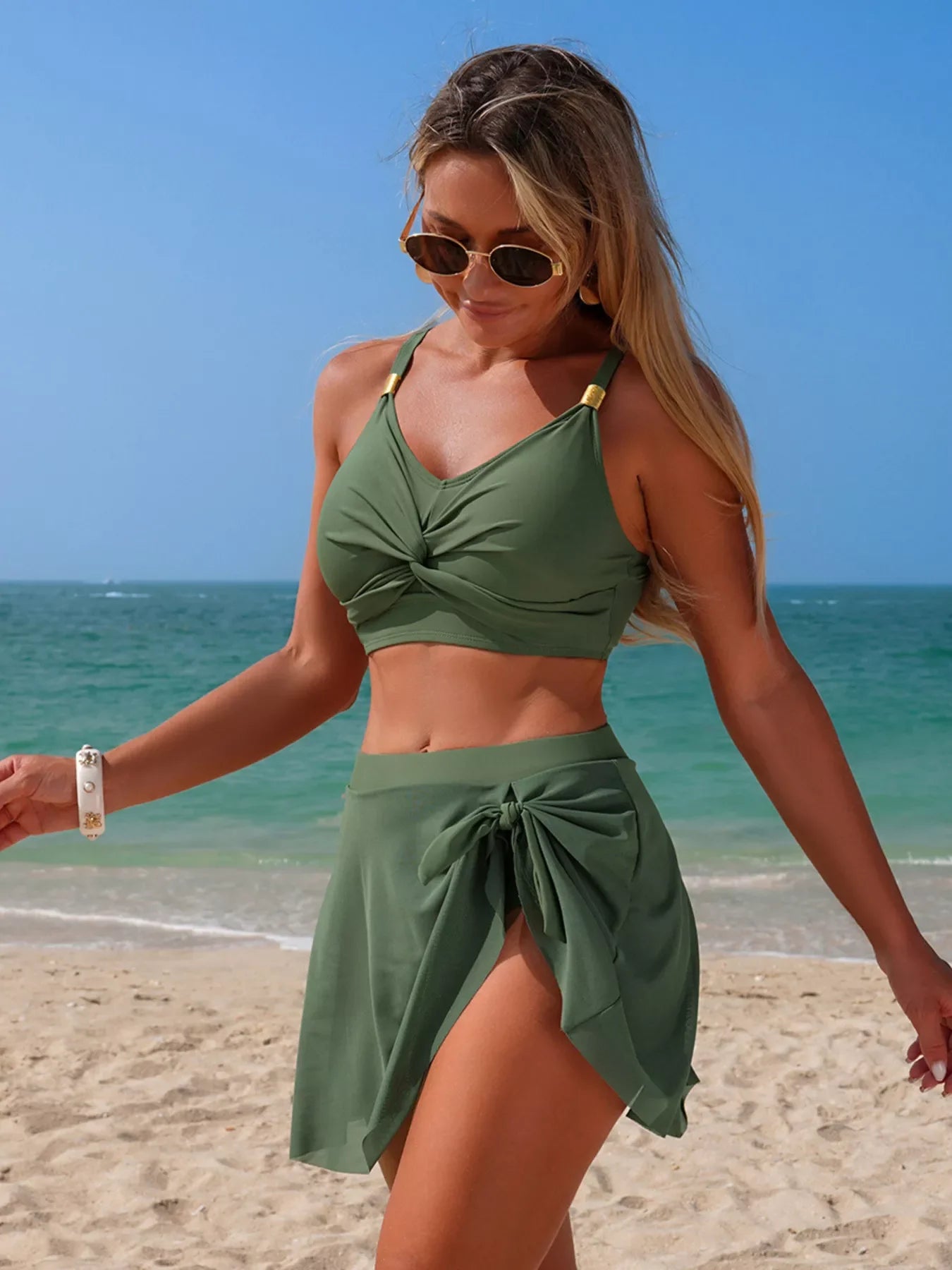 Two Piece Twist Front Cami And Skort Swim Set - Southern Shores Clothing