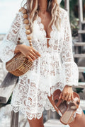 V Neck Lace Sheer Cover-Up Dress Beachwear - Southern Shores Clothing