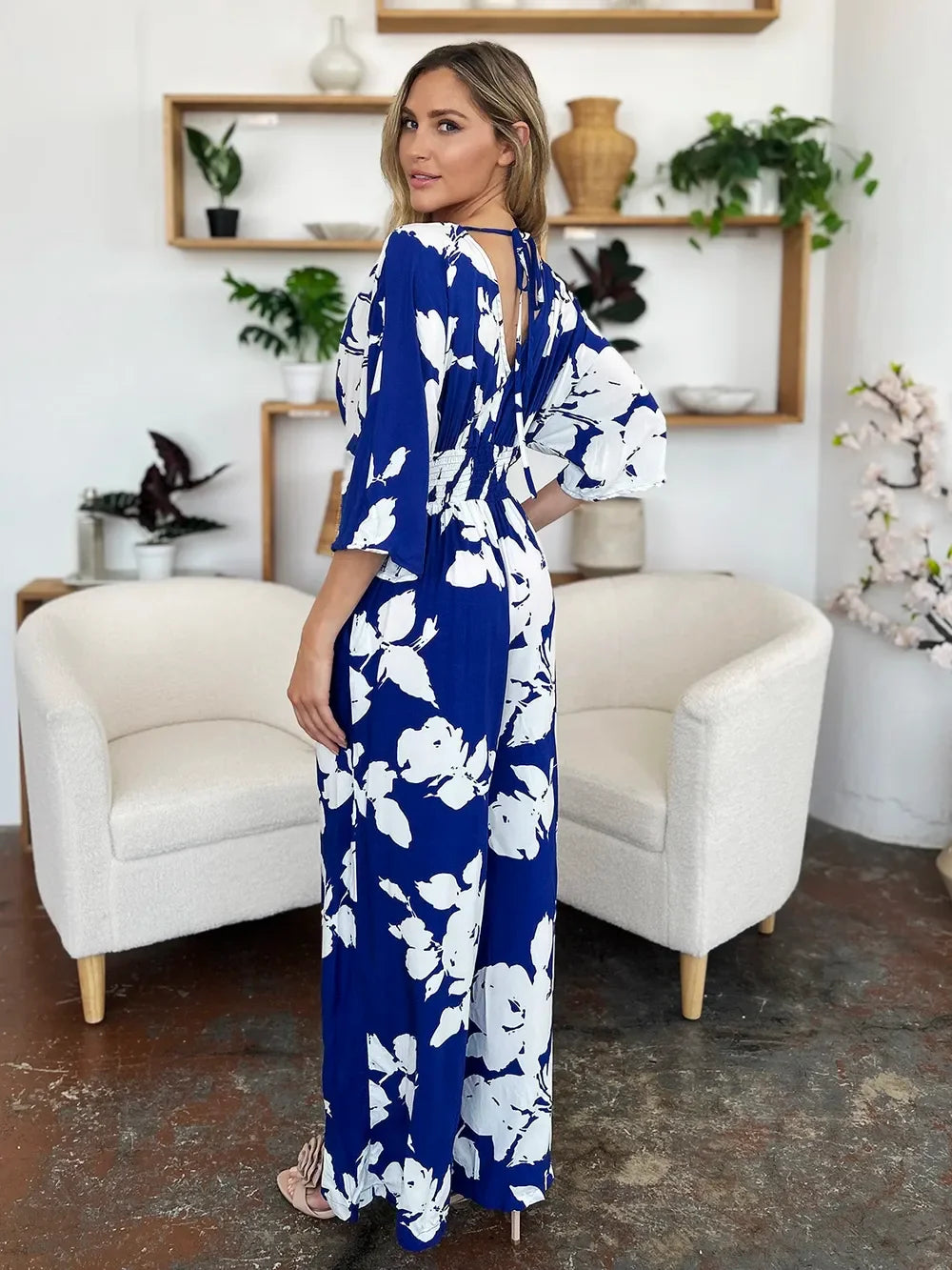 Printed Tie-Back Wide-Leg Jumpsuit With Tie Detail