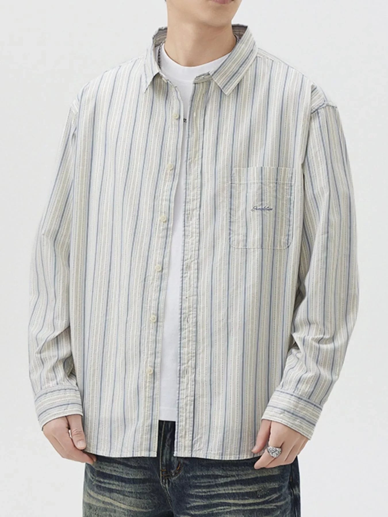 Oversized Striped Button Up Long Sleeve Cotton Shirt - Southern Shores Clothing