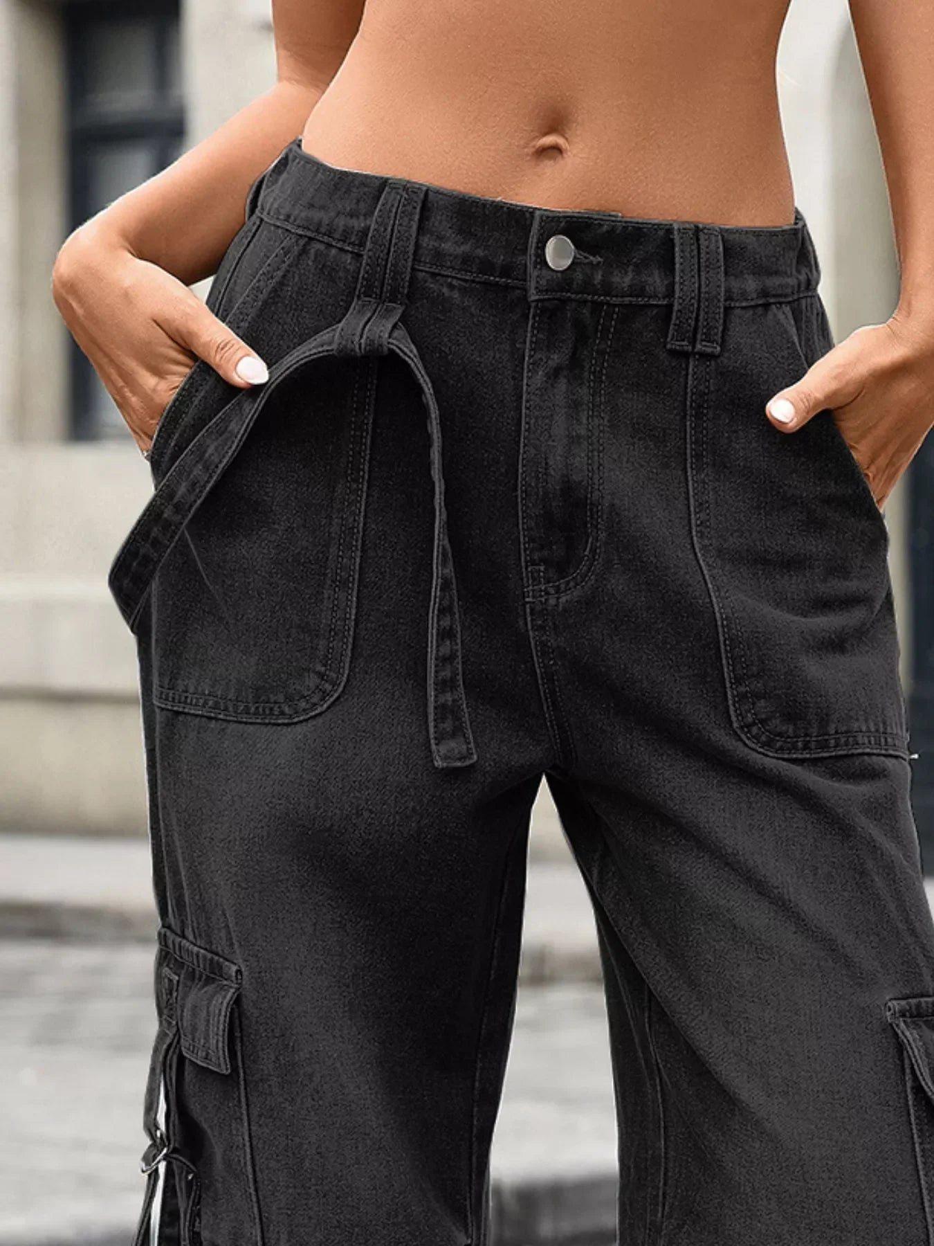 Coastal Wide Leg Cargo Jeans With Denim Fabric - Southern Shores Clothing