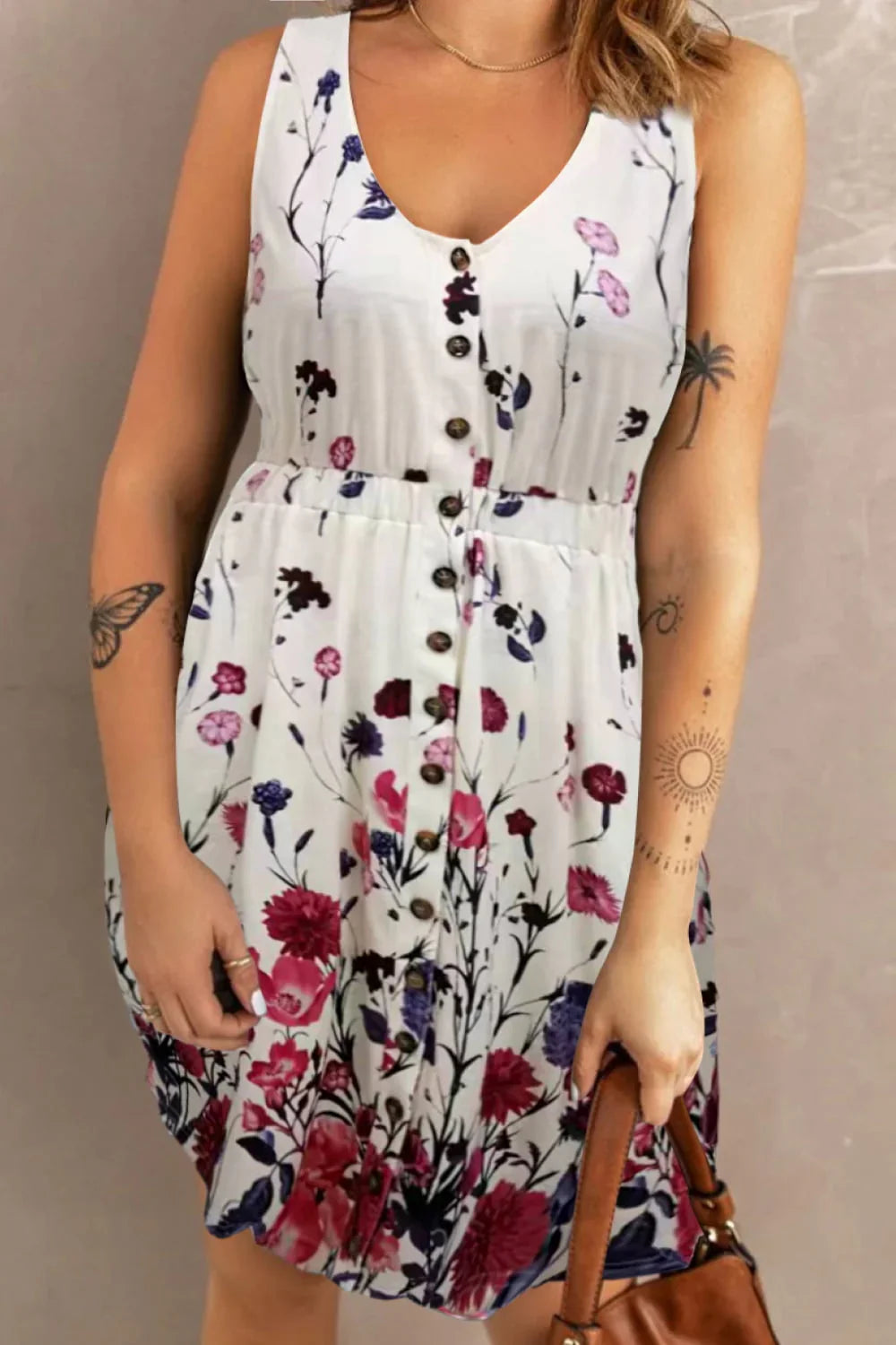 Scoop Neck Buttoned Sleeveless Dress With Pockets - Southern Shores Clothing