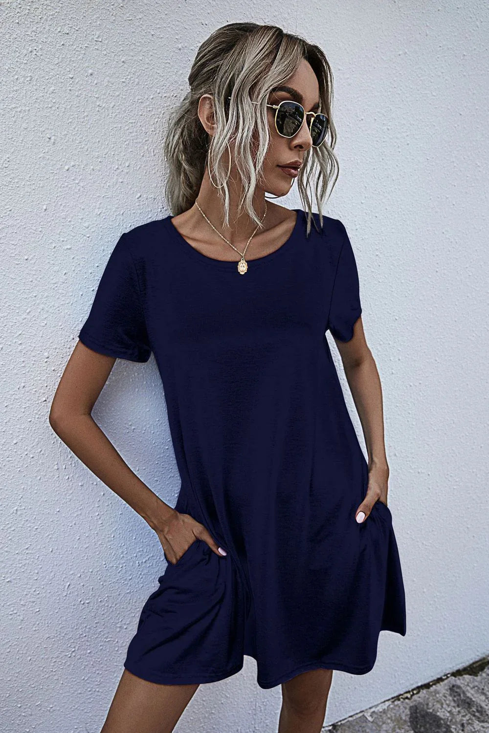 Round Neck Short Sleeve Mini Dress - Southern Shores Clothing