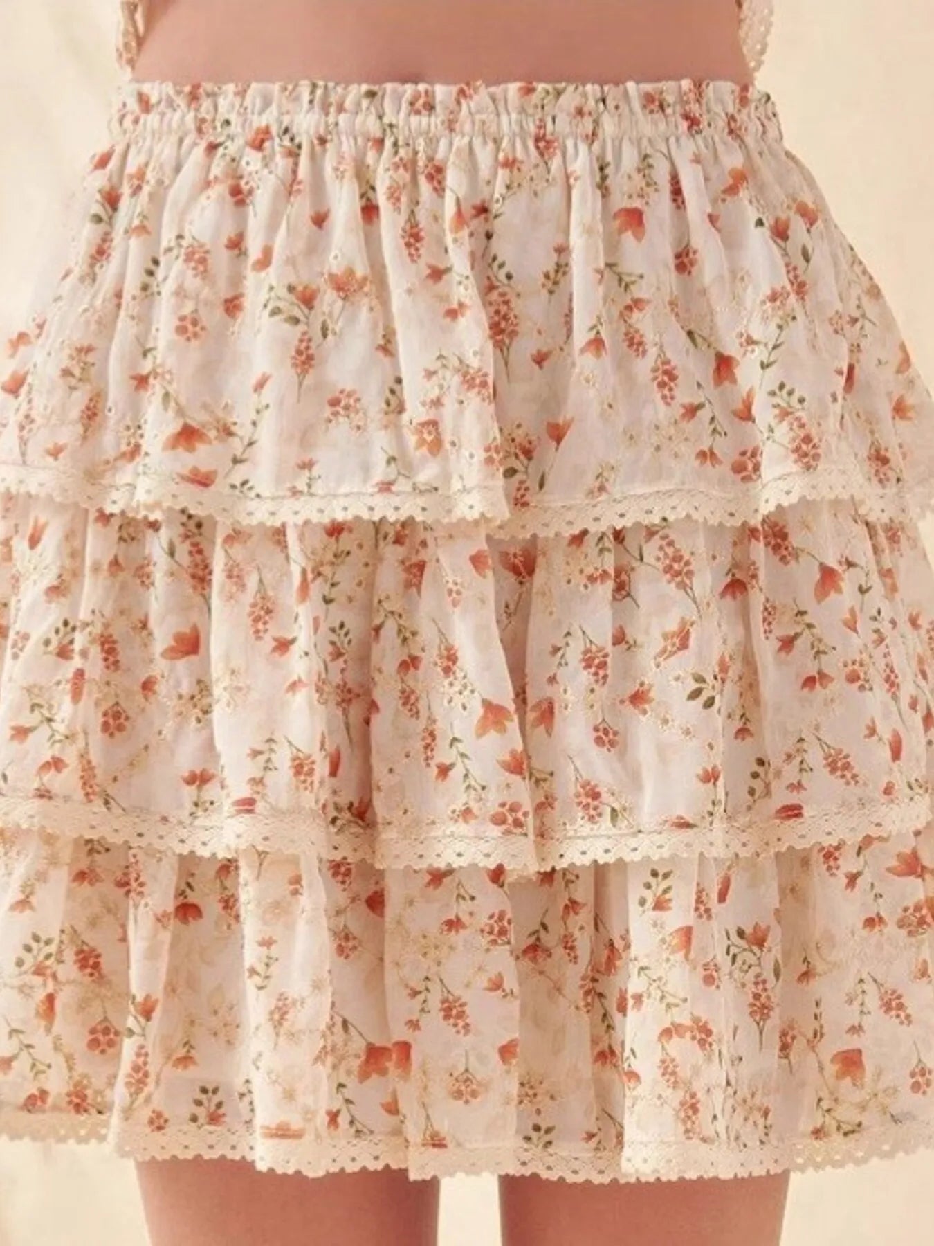 Beachside Floral Layered Ruffle Mini Skirt for Women