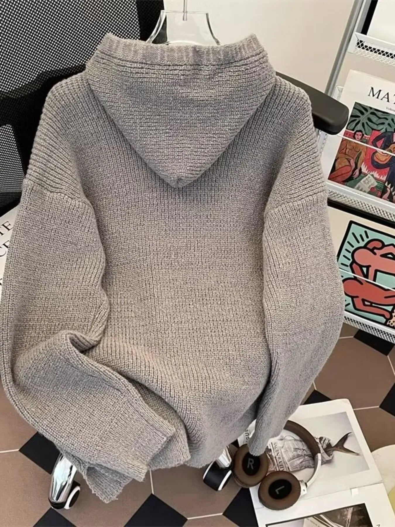 Relaxed Fit Stretch Hooded Half Zip Sweater