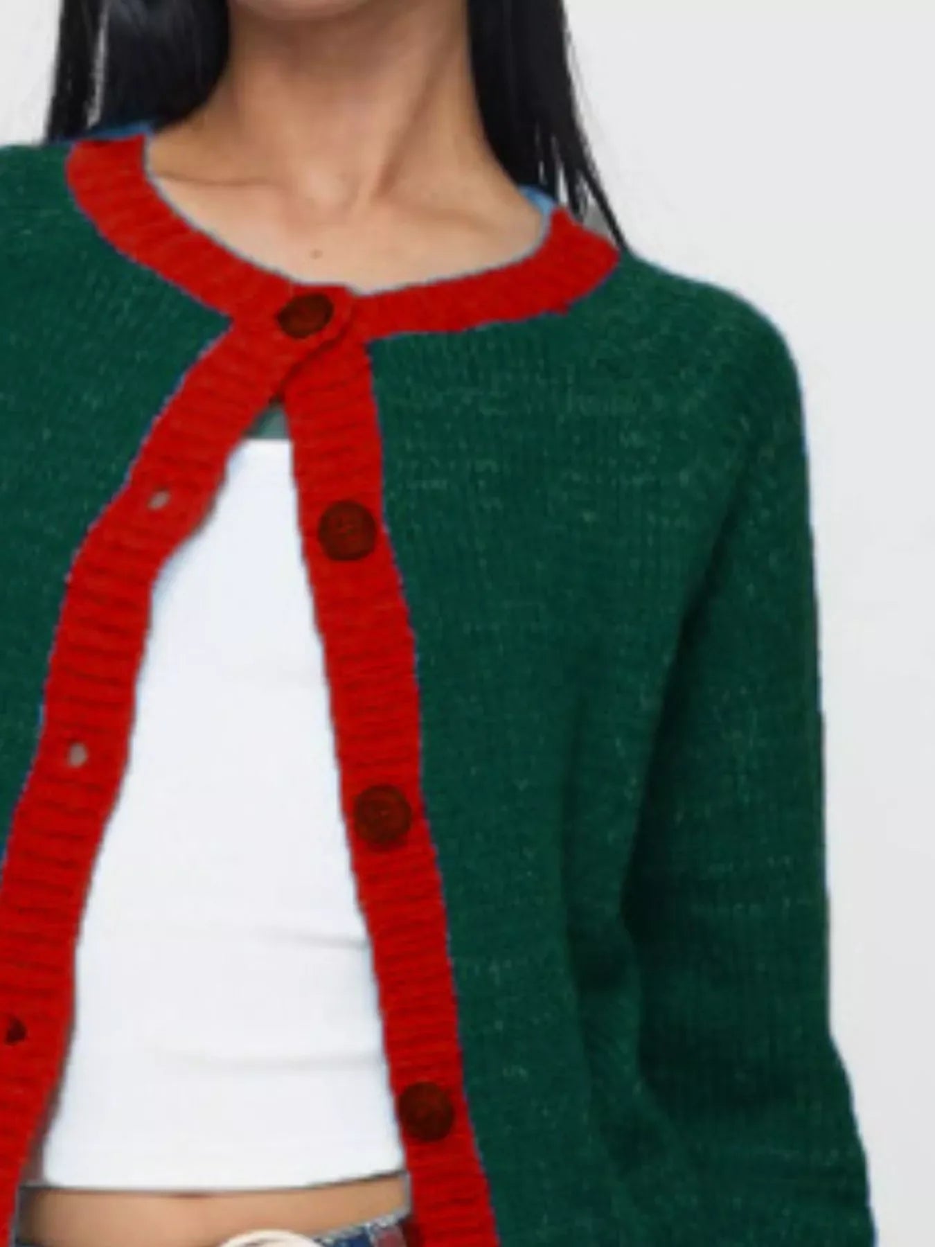 Contrast Trim Button-Up Cardigan Polyester Knit - Southern Shores Clothing