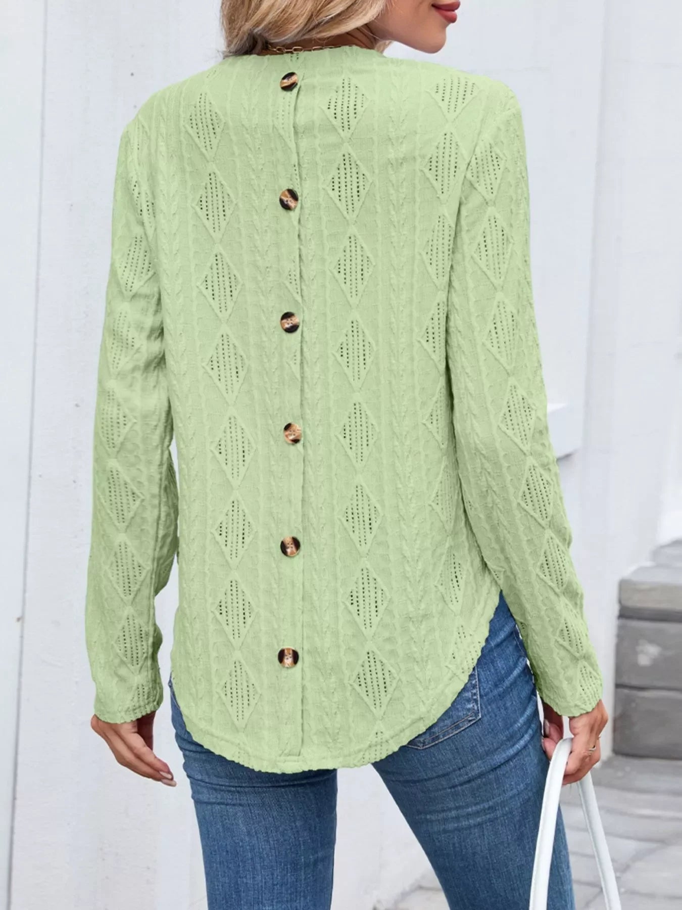 Openwork Textured Long Sleeve Top - Southern Shores Clothing