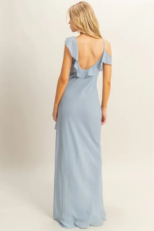 Chiffon Ruffle Trim Midi Dress With Flowing Silhouette - Southern Shores Clothing