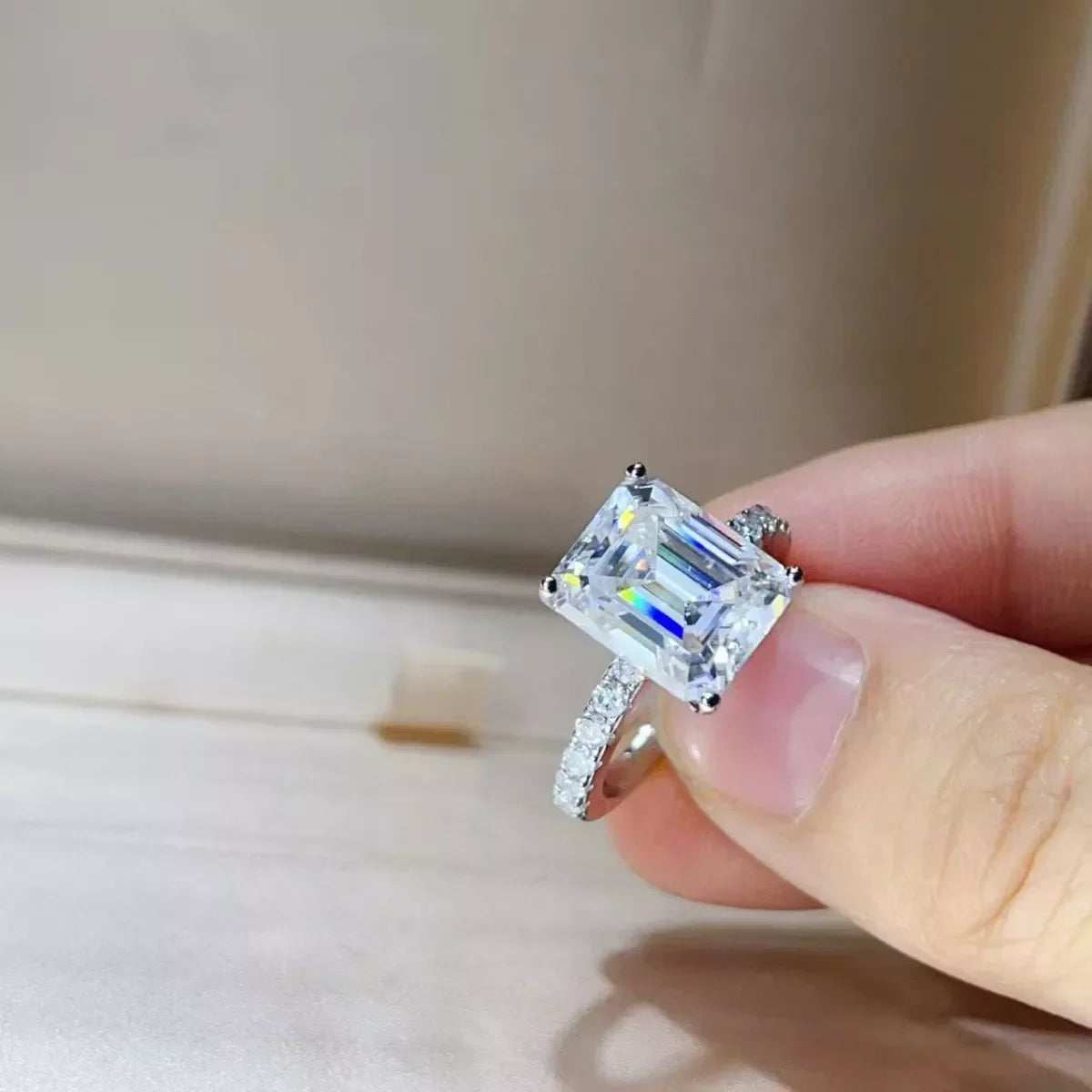 Moissanite 5 Carat Platinum Plated Sterling Silver Ring - Southern Shores Clothing