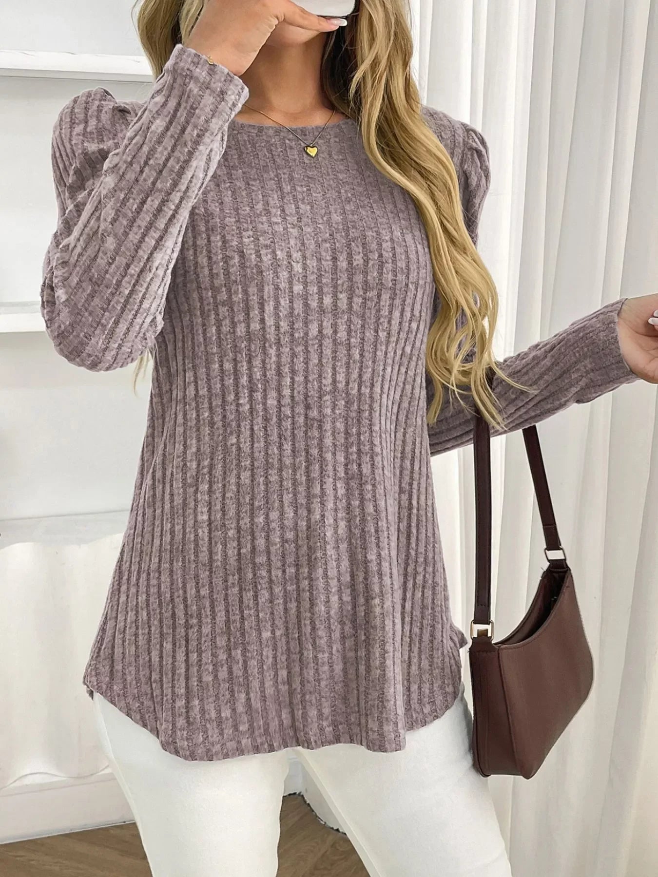 Round Neck Puff Sleeve T-Shirt - Southern Shores Clothing