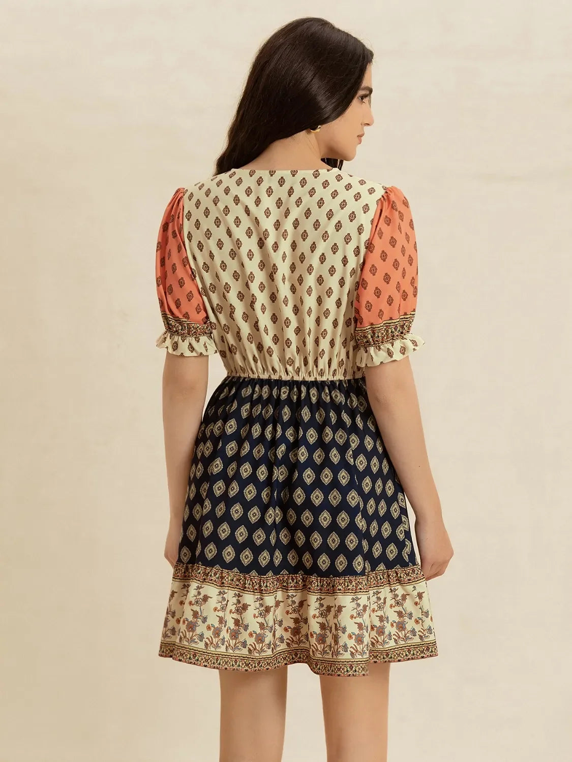 V-Neck Short Sleeve Boho Dress With Printed Paisley Pattern - Southern Shores Clothing