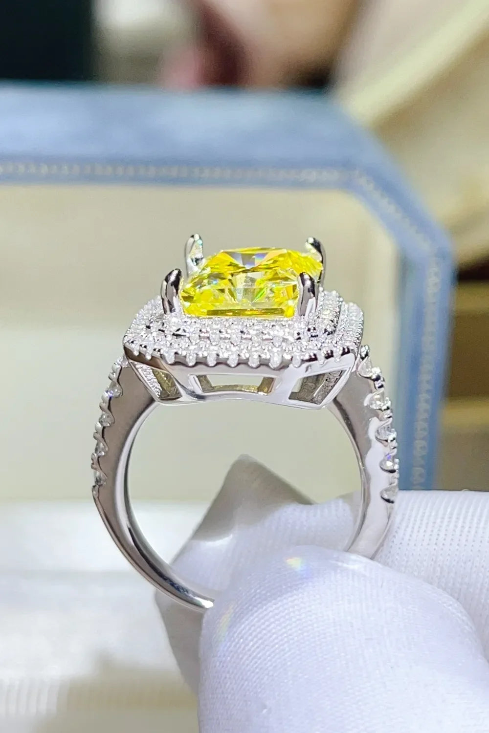 Golden Yellow 2 Carat Moissanite Sterling Silver Ring Halo - Southern Shores Clothing