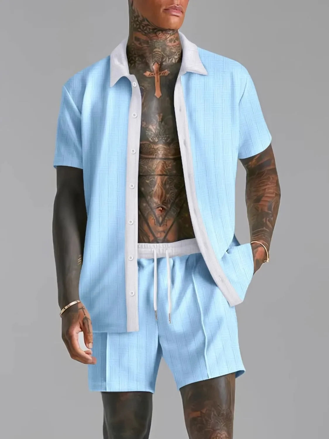 Men's Full Size Collared Neck Short Sleeve Top and Shorts Set Plus Size - Southern Shores Clothing