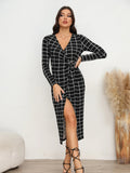 Coastal Casual Plaid Long Sleeve Slit Dress - Southern Shores Clothing