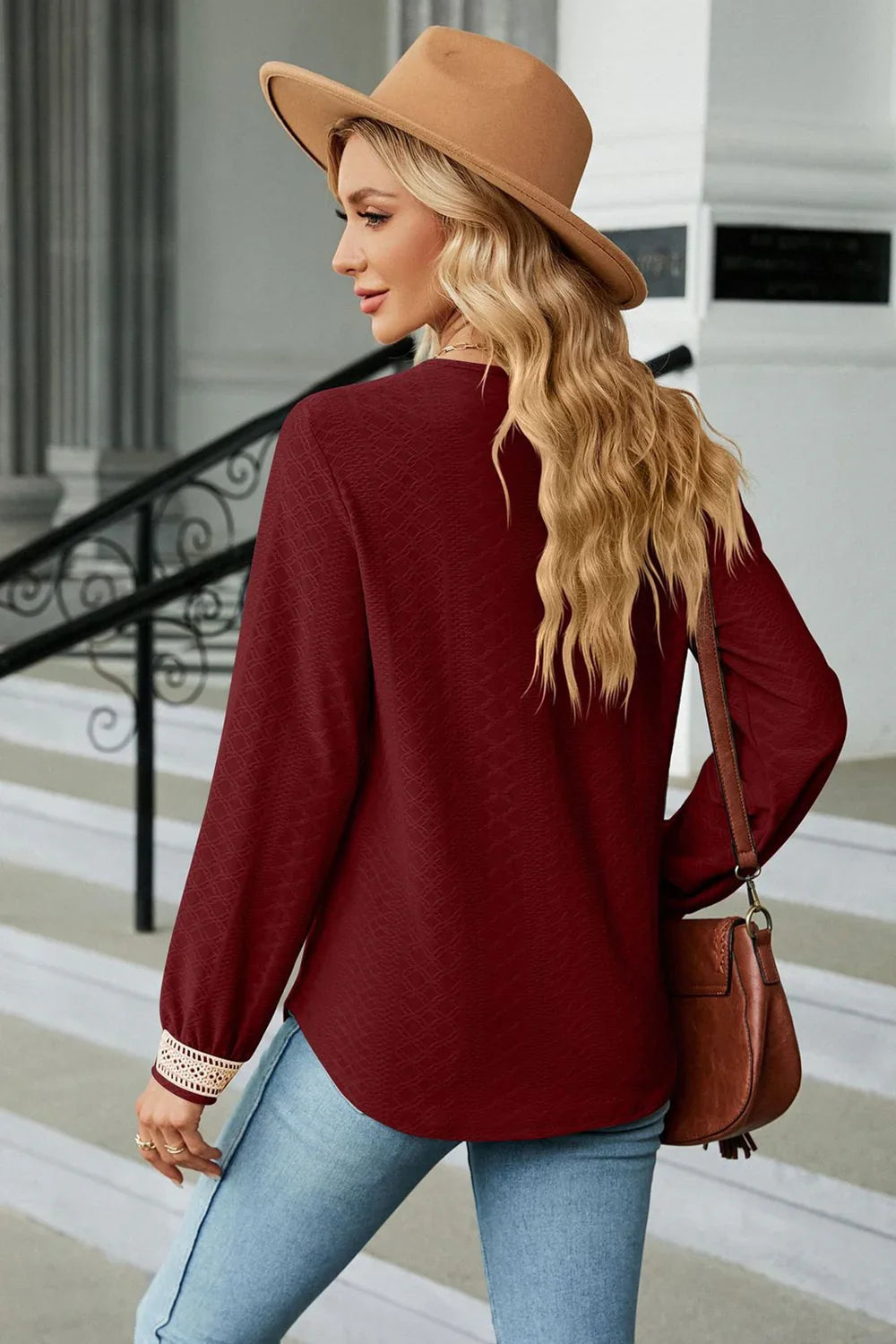 Southern Shores Clothing V-Neck Long Sleeve Lace Rayon Blouse For Casual And Sophisticated Everyday Wear - Southern Shores Clothing