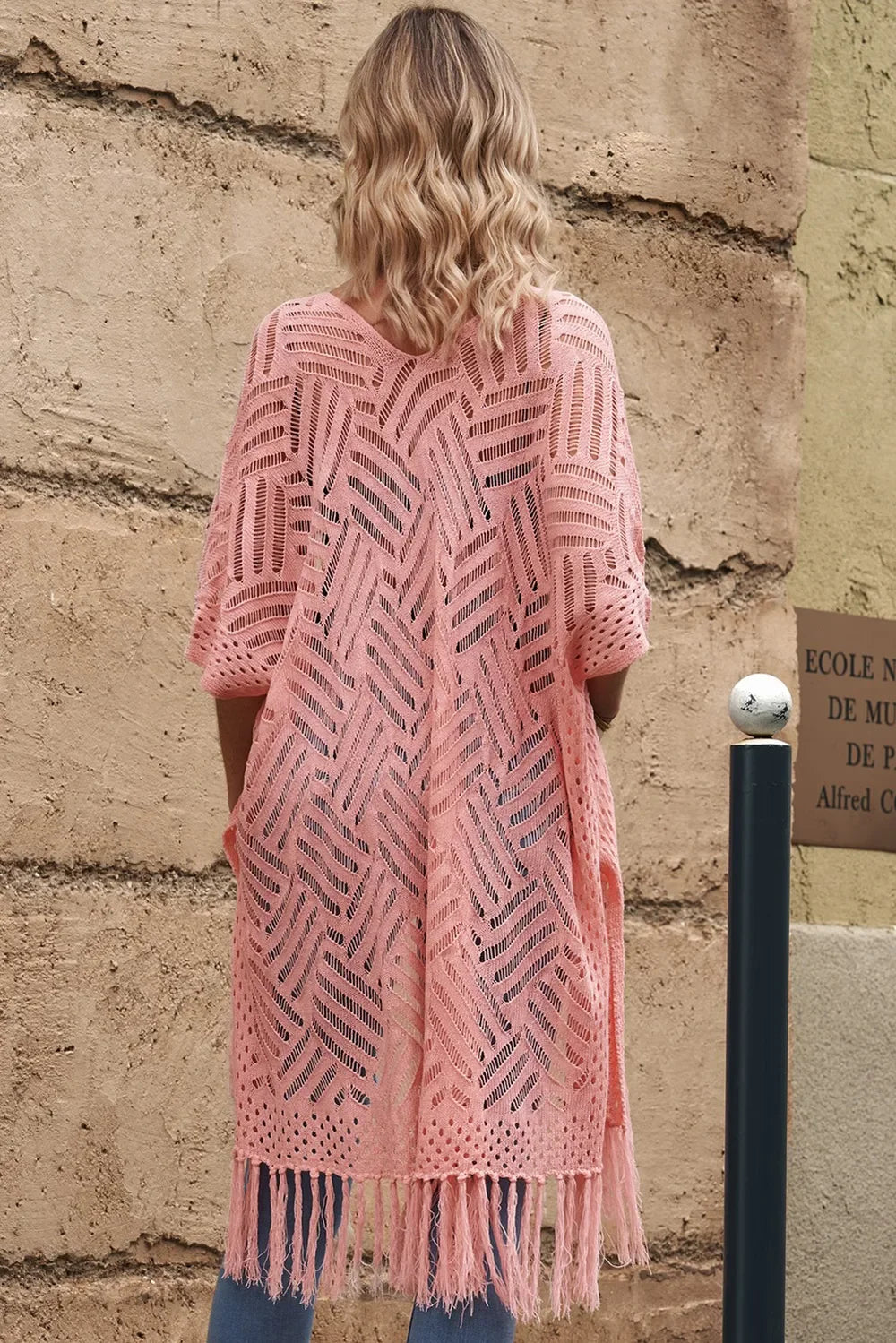 Lightweight Openwork Fringed Cardigan With Open Front - Southern Shores Clothing